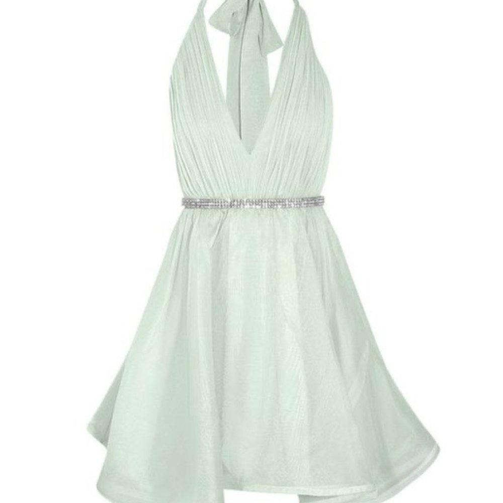 ALICE + OLIVIA Brooke Chiffon Halter Fit and Flare Dress